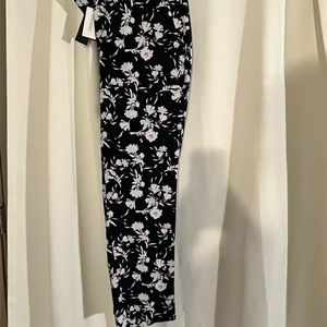 Navy blue floral print dress pants